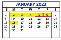 District School Academic Calendar for Lubbock Co J J A E P for January 2023