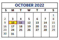 District School Academic Calendar for Lubbock Co J J A E P for October 2022