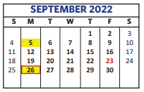 District School Academic Calendar for Lubbock Co J J A E P for September 2022