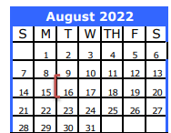 District School Academic Calendar for Zue S Bales Int for August 2022