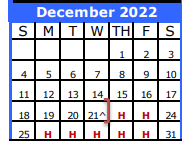District School Academic Calendar for Galveston Co J J A E P for December 2022