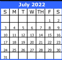 District School Academic Calendar for Galveston Co J J A E P for July 2022