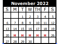 District School Academic Calendar for Friendswood J H for November 2022