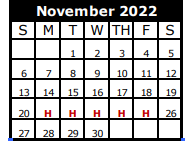 District School Academic Calendar for Galveston Co J J A E P for November 2022