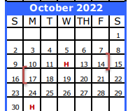 District School Academic Calendar for Galveston Co J J A E P for October 2022