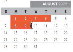 District School Academic Calendar for Collin Co J J A E P for August 2022