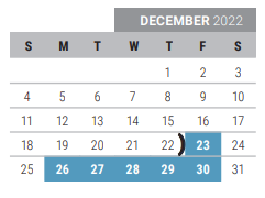 District School Academic Calendar for Fisher Elementary for December 2022