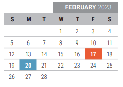 District School Academic Calendar for Collin Co J J A E P for February 2023