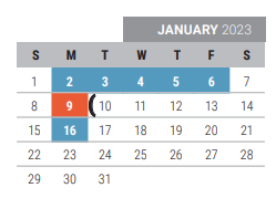 District School Academic Calendar for Pink Elementary for January 2023