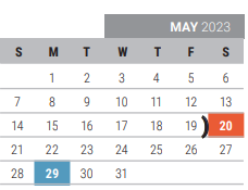 District School Academic Calendar for Collin Co J J A E P for May 2023