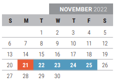 District School Academic Calendar for Borchardt Elementary for November 2022