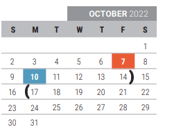 District School Academic Calendar for Bright Elementary for October 2022