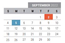 District School Academic Calendar for Boals Elementary for September 2022