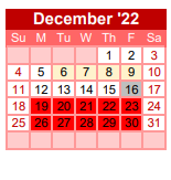 District School Academic Calendar for Gainesville H S for December 2022