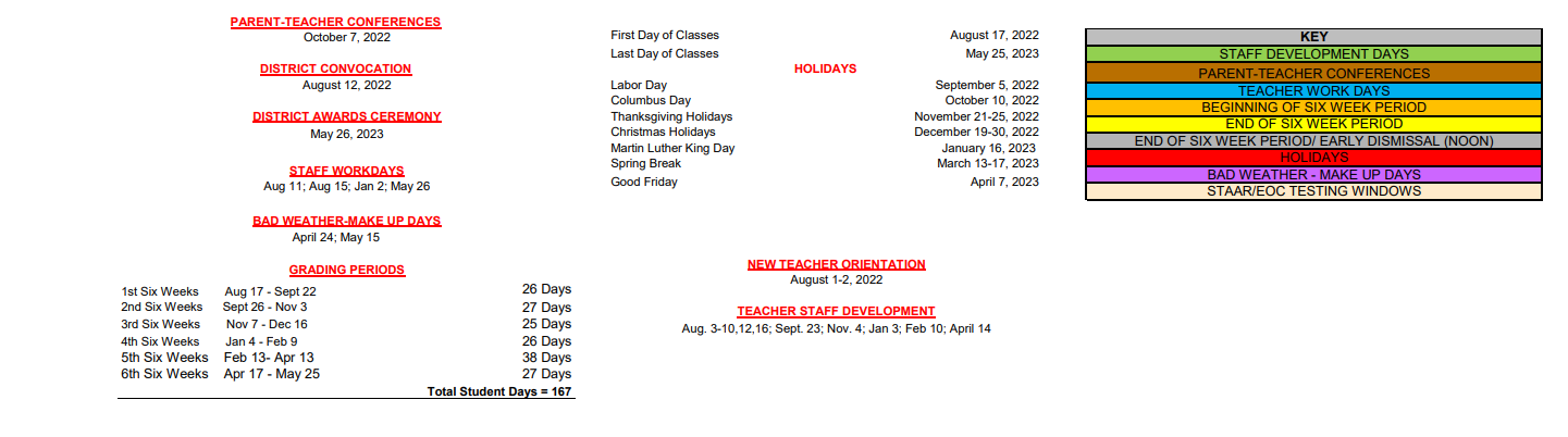 District School Academic Calendar Key for Robert E Lee Int