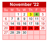 District School Academic Calendar for Gainesville J H for November 2022