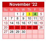 District School Academic Calendar for Gainesville Head Start for November 2022