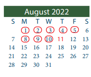District School Academic Calendar for Woodland Acres Elementary for August 2022