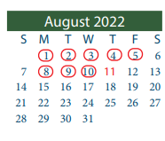 District School Academic Calendar for Cobb 6th Grade Campus for August 2022