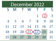 District School Academic Calendar for Cobb 6th Grade Campus for December 2022