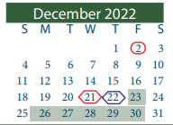 District School Academic Calendar for School For Accelerated Lrn for December 2022