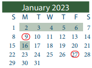 District School Academic Calendar for Cobb 6th Grade Campus for January 2023