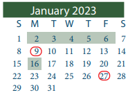 District School Academic Calendar for Green Valley Elementary for January 2023