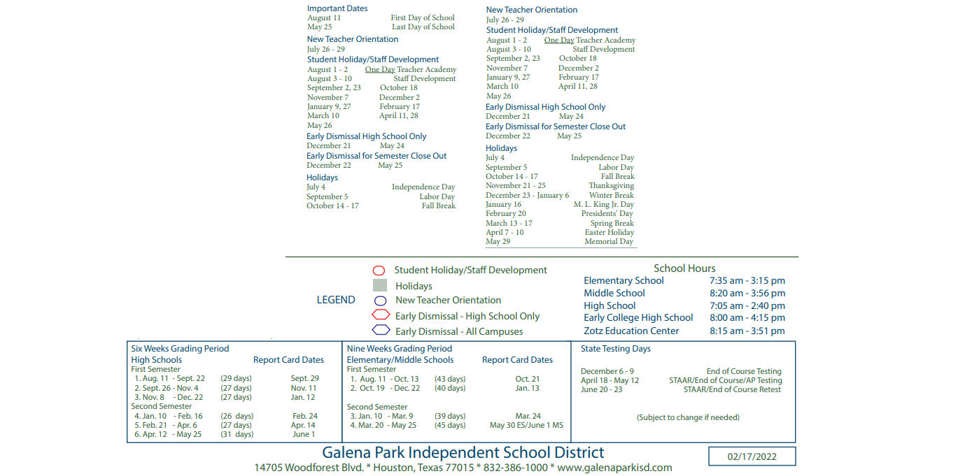 District School Academic Calendar Key for North Shore Senior High