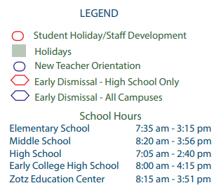 District School Academic Calendar Legend for North Shore Senior High