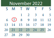 District School Academic Calendar for Cobb 6th Grade Campus for November 2022