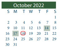 District School Academic Calendar for James B Havard Elementary for October 2022