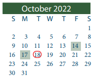 District School Academic Calendar for School For Accelerated Lrn for October 2022