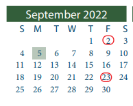 District School Academic Calendar for School For Accelerated Lrn for September 2022