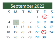District School Academic Calendar for Pyburn Elementary for September 2022