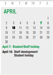 District School Academic Calendar for Jackson Technology Center for April 2023