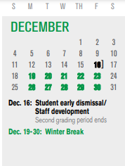 District School Academic Calendar for Handley Elementary for December 2022