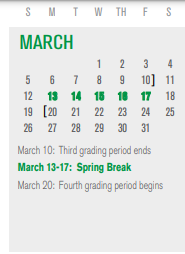 District School Academic Calendar for P I P for March 2023