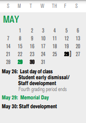 District School Academic Calendar for Coop Behavioral Ctr for May 2023