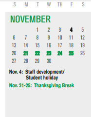 District School Academic Calendar for Parsons Pre-k Ctr for November 2022