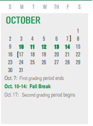 District School Academic Calendar for Coop Behavioral Ctr for October 2022