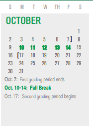 District School Academic Calendar for Bullock Elementary for October 2022