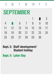 District School Academic Calendar for Infant Center for September 2022