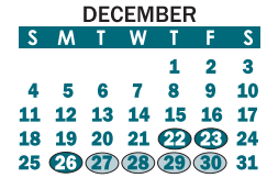 District School Academic Calendar for Mount Holly Middle for December 2022