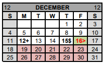 District School Academic Calendar for Gatesville J H for December 2022