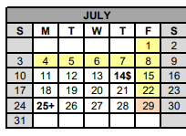 District School Academic Calendar for Gatesville Int for July 2022
