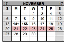 District School Academic Calendar for Gatesville J H for November 2022
