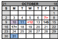 District School Academic Calendar for Gatesville Int for October 2022