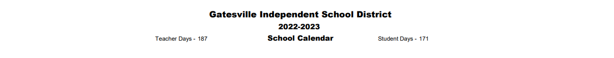 District School Academic Calendar for Gatesville Elementary
