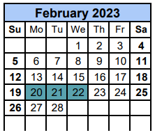 District School Academic Calendar for Williamson Co J J A E P for February 2023