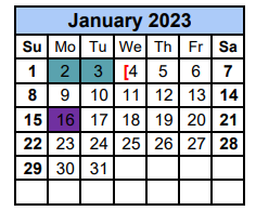 District School Academic Calendar for Williamson Co J J A E P for January 2023